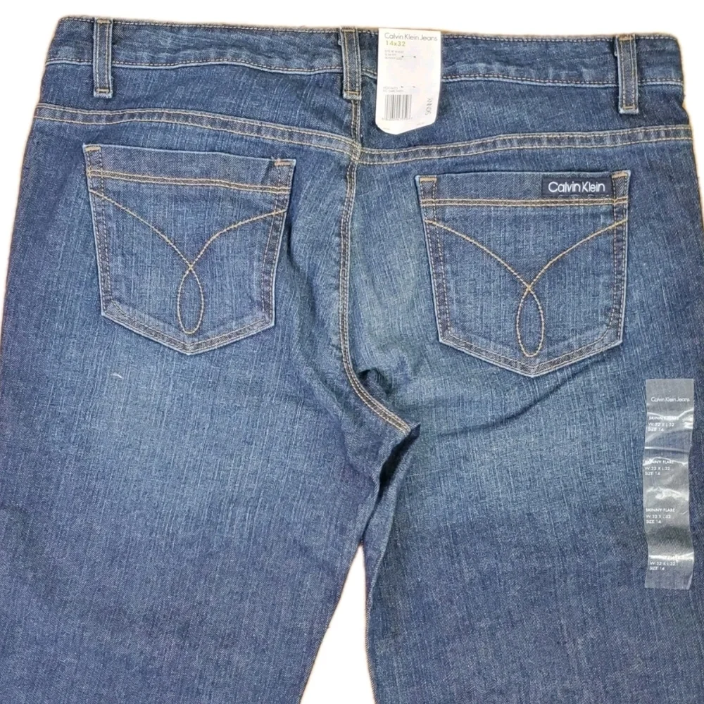 Calvin Klein Size 14/32 NEW Jeans Blue Cotton Denim Stretch Skinny Flare Pockets